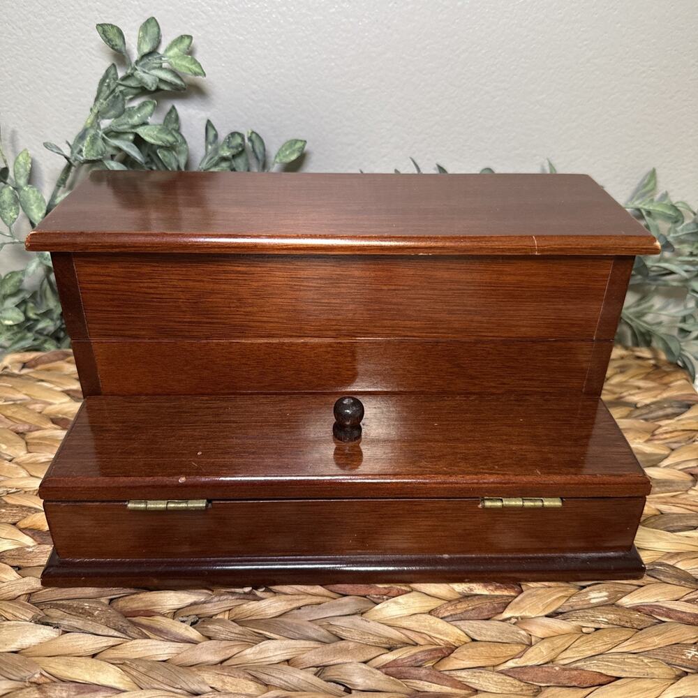 Bombay Company Wood Desk Organizer Valet Jewelry Box 1987 Taiwan Lift Top Vtg